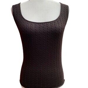 Vintage Armani Collezioni Cable Knit Virgin Wool Sweater Vest Brown Size 8/M